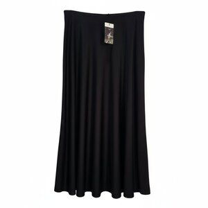 NWT | Black High-Waist A-Line Satin Midi Skirt | Large